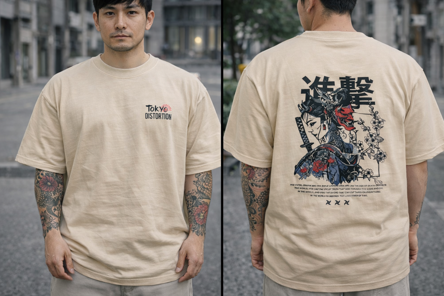 Remera Oversize Tokyo Distortion Arena - Cyber Geisha & Hannya Mask Streetwear