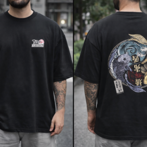 Remera Oversize Tokyo Distortion Black - Koi Fish Yin Yang Streetwear