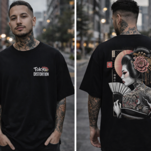 Remera Oversize Tokyo Distortion Black - Geisha Irezumi Art Streetwear