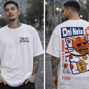 Remera Oversize Tokyo Distortion White - Oni Neko Streetwear Japonés