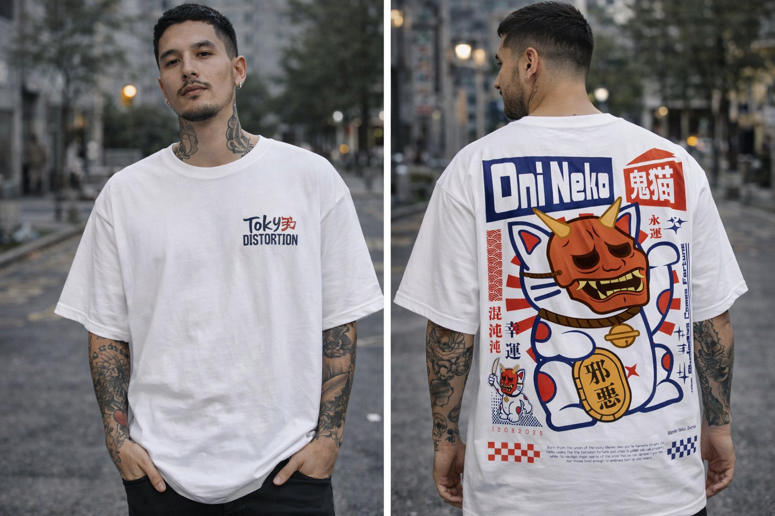Remera Oversize Tokyo Distortion White - Oni Neko Streetwear Japonés