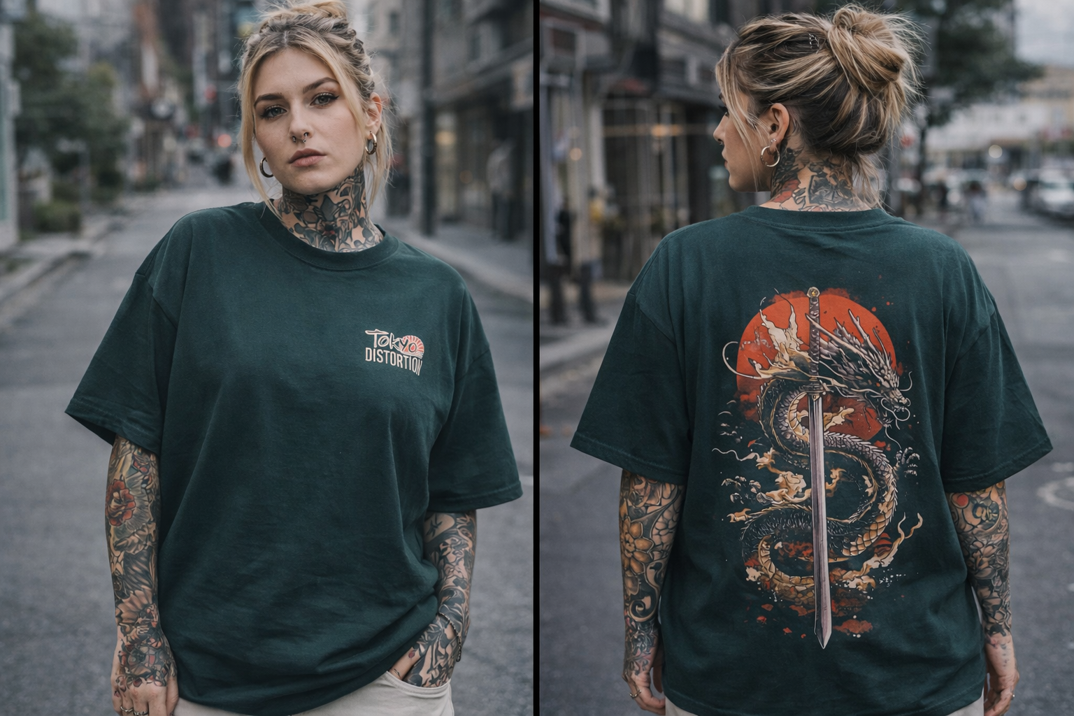Remera Dragón Japonés con Katana – Streetwear Samurai