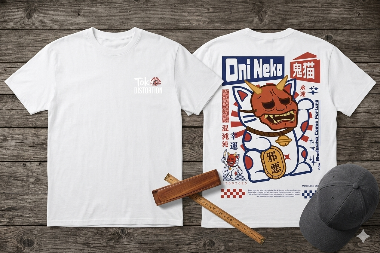 Remera Oversize Tokyo Distortion White - Oni Neko Streetwear Japonés - Image 2