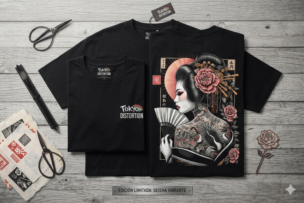Remera Oversize Tokyo Distortion Black - Geisha Irezumi Art Streetwear - Image 2