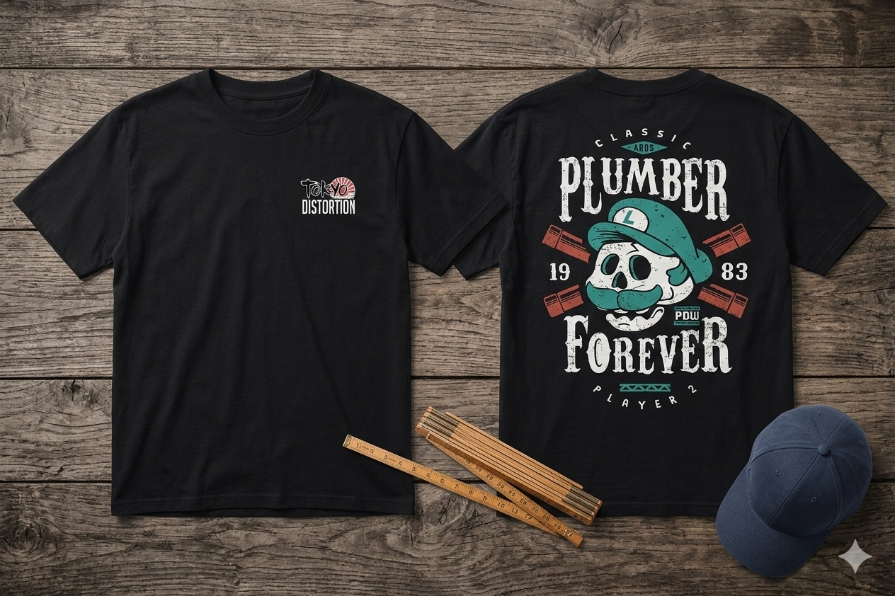 Remera Oversize Tokyo Distortion Black - Classic Plumber Forever Vintage Gamer - Image 2